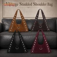ราคา YOLANDA Hobo Bag Suede Leather Large Capacity Shoulder Handbag Fashion Solid Color Studded Vintage Underarm Bag Women Commuting (50716183785)