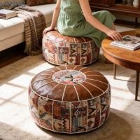 ราคา LONNG ผ้าคลุมเก้าอี้วางเท้า การออกแบบที่เติมได้ขนาดใหญ่เปิดออตโตมัน Pouf กันน้ํารูปแบบ Boho เบาะหนัง PU ชั้นเบาะรองนั่งห้องนั่งเล่น (57415902355)