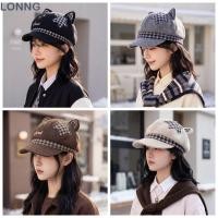 ราคา LONNG Newsboy Cap Cat Ears Cat Pattern Womens Beret Anime Japanese Style Sweet Baseball Cap Everyday Set (56615367920)
