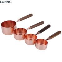 ราคา LONNG ชุด 4PC ชุดถ้วยตวง ด้ามไม้ชุดช้อนตวงสแตนเลส ใช้งานได้จริงพร้อมขนาด Rose Gold Copper Plated Nesting ถ้วยตวงใช้ในครัว (52666105679)