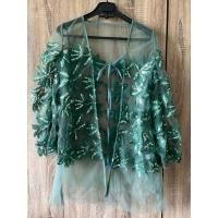 ราคา เสื้อคลุมตาข่ายแขนยาว สีเขียวลายดอกไม้ (40583577824)