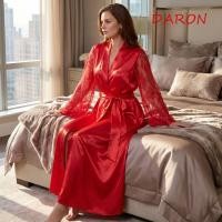 ราคา DARON ซาติน Night Robe แขนยาว V คอผ้าไหมซาติน Nightdress ชุดนอนชุดนอน Plus ขนาดสบายลูกไม้ Robe ชุด Sleeping Gown (53863270028)