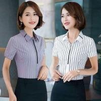 ราคา เสื้อเชิ้ตแขนสั้นสุภาพสตรีฤดูร้อนสไตล์ใหม่แฟชั่นเวอร์ชั่นเกาหลีปกชีฟองสีขาวสีเทาลายขนาดใหญ่มืออาชีพสวมใส่อย่างเป็นทางการ Classy Commuter S (41050859014)