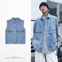 ราคา เสื้อกั๊กยีนส์ผู้ชายทำงานแบบใหม่ฤดูใบไม้ผลิและฤดูใบไม้ร่วงเสื้อโค้ทกันหนาวแบบหลวมแฟชั่น BF เสื้อกั๊กแขนกุดผู้ชาย (20355935629)