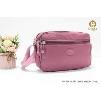 ราคา PY กระเป๋าสะพายข้าง เป็นผ้าร่มลายย่น น้ำหนักเบา กันน้ำ100 ขนาดยาว 8 5นิ้ว มี 5 ซิป ใช้ซิปสีเดียวกับสีกระเป๋า PY526 (10214603997)