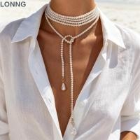 ราคา LONNG สร้อยคอหลายชั้น การออกแบบหลายชั้นเลียนแบบมุก Lariat สร้อยคอ สไตล์หรูหรายาวโซ่ยาวหยดน้ําจี้สร้อยคอจี้หยดน้ําสําหรับผู้หญิง (52715372557)