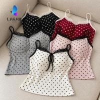 ราคา LAKAM Lace Trim Camisole แขนกุดSlim Fit Polka Dot Cami Top สไตล์Breathableเบาะยืดสปาเก็ตตี้Top Layering (56015775347)