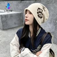 ราคา LAKAM ดอกไม้ Slouchy Beanie Windproof ยืด Jacquard ถักหมวก อเนกประสงค์ 56 58 ซม ป้องกันหูถักดอกไม้รูปแบบถักหมวกผู้หญิง (54316385130)