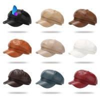ราคา LAKAM Newsboy หมวก หมวกหนัง PU แปดเหลี่ยม การออกแบบลําลองสีทึบโค้ง Brim Retro Newsboy หมวกทุกวันชุด (53615396280)