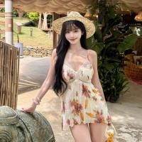 ราคา จีนฤดูร้อนสไตล์ใหม่วันหยุดท่องเที่ยวเซ็กซี่ดอกไม้ชีฟองชุดสลิงผู้หญิงSlimmerดูVคอแขนกุดพิมพ์Mini A Lineชุด (54110617514)
