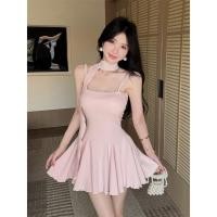 ราคา French Party Party เซ็กซี่สีชมพูสลิงชุดสตรี Slimmer ดูแขนกุด A Line Dress (53163962925)