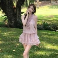 ราคา ชุดชีฟองสีม่วง A line แขนกุด V neck เหมาะสำหรับวันหยุดและท่องเที่ยว (52709432643)
