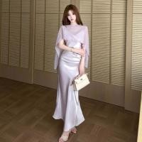 ราคา ปาร์ตี้ฝรั่งเศสปาร์ตี้เซ็กซี่สีม่วงซาตินสลิงกระโปรงยาวผู้หญิง ผอมลง ดูผ้าคลุมไหล่คอวีแขนกุดกลางความยาวชุด หางปลา (49664183323)