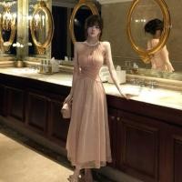 ราคา French Party Party เซ็กซี่สีชมพูชีฟองกระโปรงยาวผู้หญิง Slimmer ดู High End ออกแบบรอบคอ Laced Up Halter แขนกุดกลางความยาว A Line ชุด (49365089263)