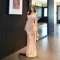 ราคา French Party Party เซ็กซี่สีชมพูชีฟอง Tube Top กระโปรงยาวผู้หญิง Slimmer ดู High End Design One Line คอแขนกุดกลางความยาว Fishtail ชุด (46164814653)