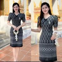 ราคา เดรสสั้นคอวีสีดำ ผ้าฝ้ายพิมพ์ลายหมักโคลน Size 2XL ราคาปกติ 390 (57309181212)