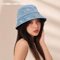 ราคา MISMEMO หมวกถังผ้ายีนส์ปักดอกไม้หน้ายิ้มขอบสั้นพับหน้าเล็กครีมกันแดดหมวกหญิง (53914286012)