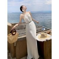 ราคา ชุดไปเที่ยว ชุดไปทะเล Summer White Big Halter Niche Beach Skirt Halter (51316437991)