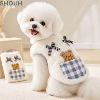 ราคา SHOUH Bichon Frise Vest Bow Detail Plush Fabric Cat Vest Warm Fleece Bear Pocket Pet Vest สําหรับฤดูใบไม้ร่วงและฤดูหนาวสวมใส่ (55916743411)