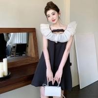 ราคา โปรโมชั่นจํากัดเวลา Hepburn Chanel French Little Black Dress Loose Bow Sleeve Ruffled Halter Dress Doll Skirt Short Skirt (56263426187)