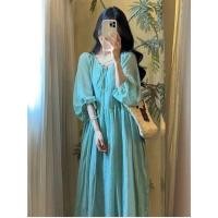 ราคา สินค้าใหม่ ชุดเดรสผ้าฝ้ายลินินฤดูร้อนสินค้าใหม่สไตล์ศิลปะสีทึบคอวีกระโปรงฐานหลวมแขนสั้นผ้าฝ้ายผ้าลินินกลาง (49516601782)