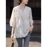 ราคา ส่วนลด 50 ขายร้อน ขนาดใหญ่อุตสาหกรรมหนักเย็บคอวีกลวงเสื้อแขนสั้นผู้หญิงฤดูร้อนใหม่ 150 กก ไขมันมม เสื้อชีฟองทุกการแข่งขัน (47615709016)