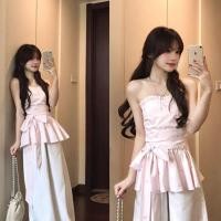 ราคา ลด 50 ขายร้อน ฤดูใบไม้ผลิฤดูร้อนสไตล์ใหม่แคบ เอว ผอมลง ดูสีชมพูลายหลอดด้านบนแคบ เอวด้านบนผู้หญิงฤดูร้อนโบว์ (45515916722)