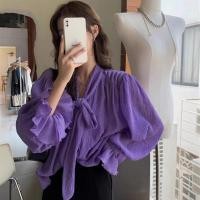 ราคา มาใหม่ เสื้อเชิ้ตฤดูร้อนผู้หญิงลูกไม้ขึ้นชีฟองจีบหลวมแขนยาวกุทัณฑ์อารมณ์ฝรั่งเศสระดับไฮเอนด์ย้อนยุคสไตล์ฮ่องกงด้านบน (42633423560)