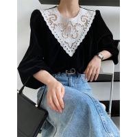 ราคา ลดราคาจํากัดเวลา กํามะหยี่สีทองด้านบนผู้หญิงฤดูใบไม้ร่วงรูปแบบใหม่การออกแบบความรู้สึกสไตล์พระราชวังลูกไม้ฝรั่งเศสเก๋พัฟแขนเสื้อ (43633717992)