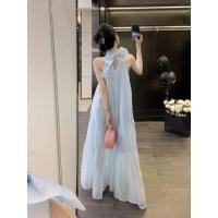 ราคา สินค้าใหม่ กวางสีขาวดาวสไตล์เดียวกันชุดเดรสคล้องคอหญิงสไตล์ใหม่โบว์สีฟ้าสไตล์วันหยุดชายทะเลกระโปรงยาวฤดูร้อน (57516124071)