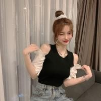 ราคา ลดราคาจํากัดเวลา เวอร์ชั่นเกาหลี CHIC สไตล์ Hollow Off the Shoulder Puff Sleeve Top ผู้หญิงฤดูร้อนสไตล์ใหม่ Careful Machine Slim fit สีปิดกั้นถัก (50015823306)