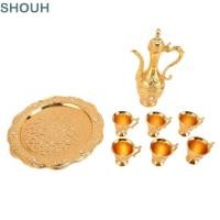 ราคา SHOUH 8 ชิ้นชุดหม้อกาแฟ 6 ถ้วยรวมชุดน้ําชาตุรกีทอง ชุดน้ําชาเงินโลหะผสมสังกะสีพร้อมถาดเครื่องดื่มหม้อแก้วสําหรับ Home Party (57563725308)