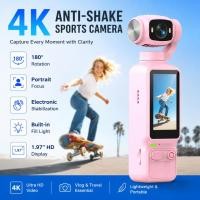 ราคา 4K HD Pocket Action Camera Pocket Handheld Action Camera EIS Anti Shake 180 การบันทึก Vlog หมุนได้เติมแสงในตัว Portrait Focus Mini Sports Cam (49359995008)