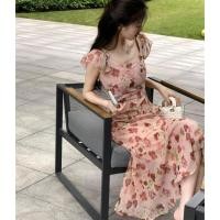 ราคา ส่งไวจากไทย ฟรี Z068 ชุดเดรสแขนกุด ลายดอกไม้ กระโปรงยาว (26727150504)