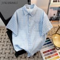 ราคา จินลันบาวลี เสื้อเชิ้ตลายตารางหมากรุกแขนสั้นผู้ชายหลวมครึ่งแขน (41082300070)
