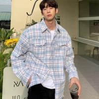 ราคา เสื้อเชิ้ตแขนยาวสีน้ําเงินลายตารางหมากรุกเสื้อแจ็คเก็ตเสื้อลําลองทรงหลวมและอเนกประสงค์ของผู้ชาย (24985741795)