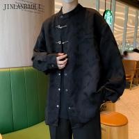 ราคา ใหม่จีน Jacquard Buckle เสื้อเชิ้ตแขนยาวผู้ชาย Stand up Collar Top (57004400694)