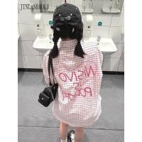 ราคา จินลันบาวลี เสื้อเชิ้ตลายตารางสีชมพูสําหรับคู่รักเสื้ออเนกประสงค์ (45416674040)