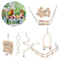 ราคา Moonbase Parrots Chewing ชุดของเล่นไม้ธรรมชาติแขวน Hammock Bird Cage Swing ของเล่นสําหรับ Parakeets Cockatiels (46363912945)