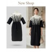ราคา เดรสไหมพรม สีดำ เอวปรับได้ แขนกว้าง ทรงสุภาพ ใส่ทำงานหรือเที่ยว เดรสทำงาน (46456296711)
