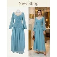 ราคา ชุดเดรสยาว ชุดออกงาน สีมิ้น ซิปซ่อนด้านหลัง ซับในทั้งตัว แขนยาว คอกลม ผ้าชีฟอง ความยาวชุด 55 (29867604349)