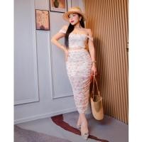 ราคา ชุดเช็ทสองชิ้นเสื้อกระโปรง ผ้ามุ้งซีทรู จับจีบย่น มี 3 สี ชมพู ครีม ขาว ลายดอกไม้ เสื้อยาว 17 นิ้ว กระโปรงยาว 36 นิ้ว (56465416189)