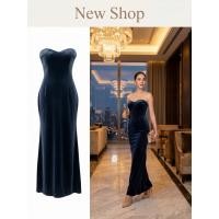 ราคา เดรสยาวเกาะอกทรงตรง สีกรมท่า ดีไซน์เปิดหลัง เดรสออกงาน (53456111662)