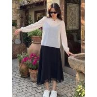 ราคา ชุดเดรสสายเดี่ยวคู่เสื้อซีทรู แขนยาว สีดำ ครีม แต่งลูกไม้ มีซิปด้านหลัง (49359387337)