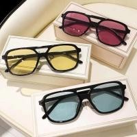 ราคา แว่นกันแดดแฟชั่น กรอบดำทรงเหลี่ยมเรียบหรู เลนส์สีชา เลนส์สีส้ม (45802019533)