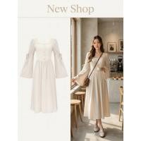 ราคา ชุดเดรสยาว สีครีม คอทรงเหลี่ยม แขนยาว แต่งลูกไม้ เอวเข้ารูป มีซิปซ่อนด้านหลัง พร้อมซับในทั้งตัว (27044644304)
