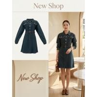ราคา ชุดเดรสสั้น สียีนส์เข้ม คอปก แขนยาว ความยาวชุด 35 (25081703951)