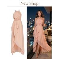 ราคา ชุดเดรสยาวสายเดี่ยวไขว้หลัง ผ้าชีฟอง จับจีบด้านข้าง มีซับใน ซิปซ่อนด้านหลัง สีชมพู ความยาวชุด 60 นิ้ว เดรสออกงาน (45015406205)