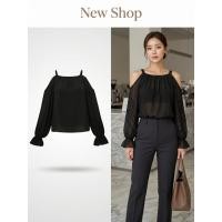 ราคา เสื้อสายเดี่ยวเปิดไหล่ แขนยาว ทรงหลวม มีให้เลือก 2 สี ดำ น้ำตาล (55659346946)