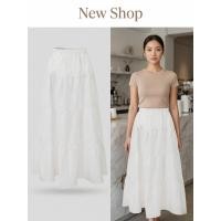 ราคา กระโปรงยาวสีขาว ทรงพลิ้ว ระบายชั้น เอวยางยืดใส่แมทช์ง่ายทุกลุค ความยาวกระโปรง 36 นิ้ว (53609599053)